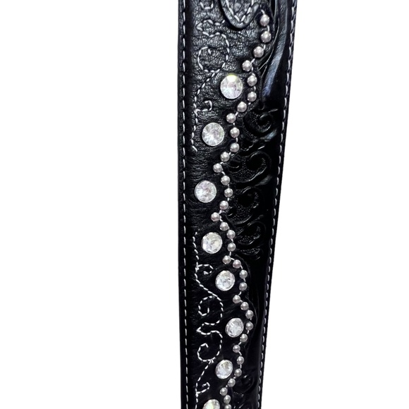 Tony Lama Kaitlyn Swarovski Crystals Metal Bead Black Leather Belt main image 7